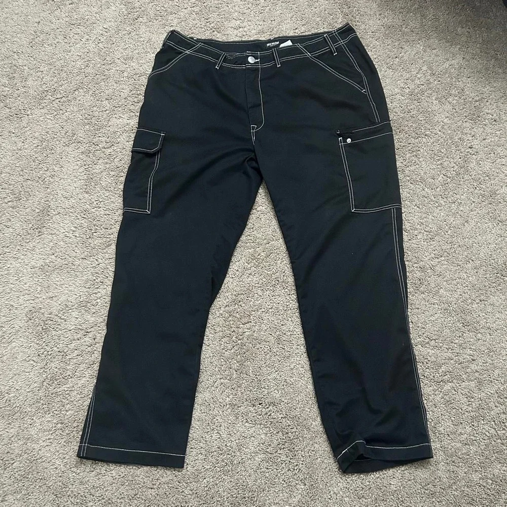 True Religion Mens Baggy Skater Cargo Pants Black White Stitch Size 40 XL